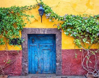 San Miguel de Allende Mexico Colorful Colonial House Photograph-Large Wall Hanging-Primary Colors-Mexican Wall Art-Fine Art Print