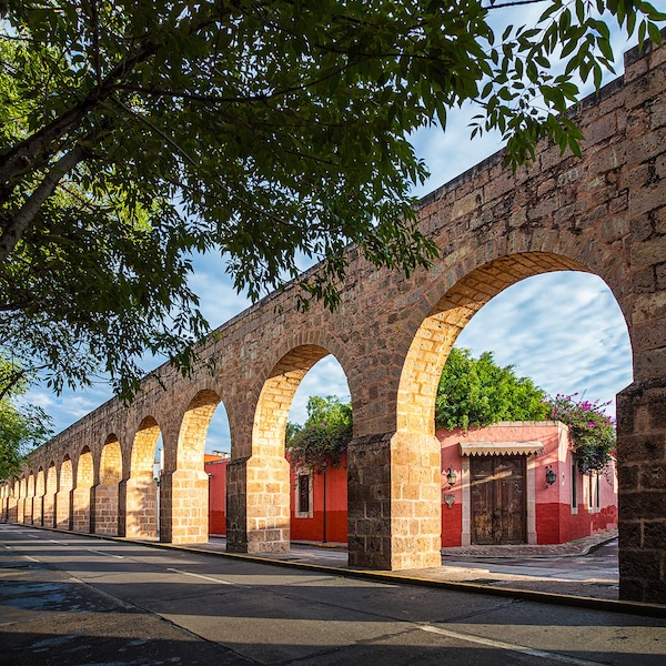Morelia Mexico Colonial Aqueduct-Historic Landmark-Red House-Mexican Wall Art-Fine Art Print-Large Wall Hanging-Home Decor