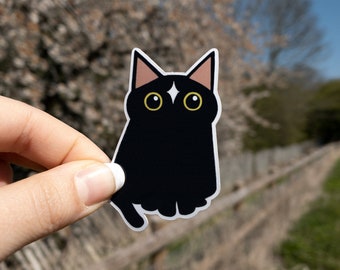 Cute black Cat sticker, kitten glossy vinyl sticker, spooky, dark witch, high quality laptop sticker, kawaii kids bullet journal