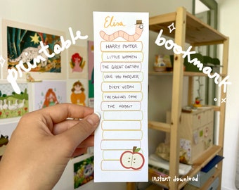 Cute bookmark tracker, stack of books, monthly reading challenge, custom bookmark, record of books, personalized printable bookmark, club