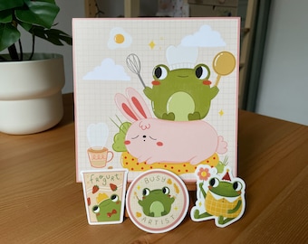 Frog lovers pack, frog sticker, art print, sticker bundle, pink gift,  kawaii, bunny prints, toad lover