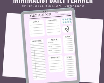 Minimalist Daily Planner Printable | Schedule, Meals, Workout Tracker (Digital Download)