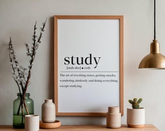 Rolig studiedefinitionstryck | Minimalistisk studentcitatväggkonst (digital nedladdning)