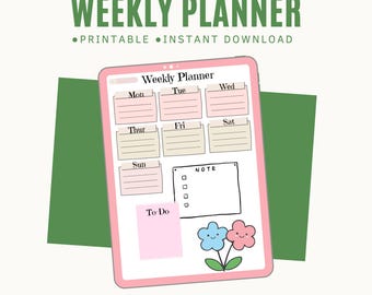Weekly Planner Printable PDF | Minimalist Weekly Schedule & To-Do List | A4 Digital Download