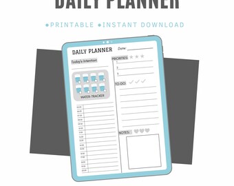 Daily Planner Printable PDF | Minimalist Productivity Planner | Hourly Schedule & Water Tracker | A4 Digital Download