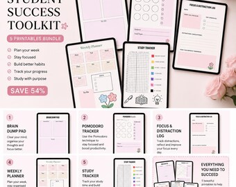 Student Productivity Bundle | Study Planner, Trackers & Printable Study Tools