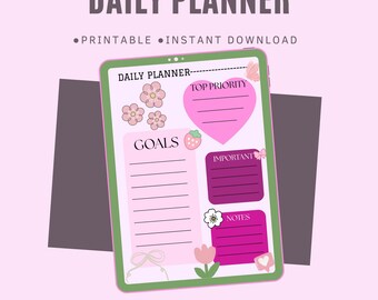 Pink Daily Planner Printable | Goals, Tasks, Notes (A4 Digital Download)
