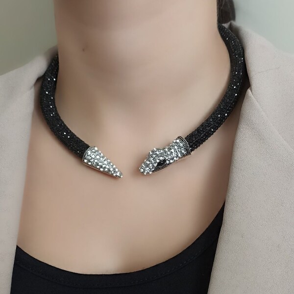 Flexible Medusa Necklace,Cleopatra Choker,Bendable Serpent Choker,Sparkly Snake Necklace,Bendy Accesory,Bendy Silver Snake Choker, Halloween