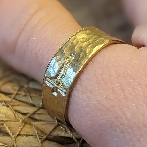 Crucifix Handstamped Ring