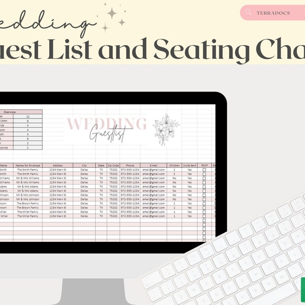 Wedding Guest List and Seating Chart Spreadsheet | Excel & Googlesheets