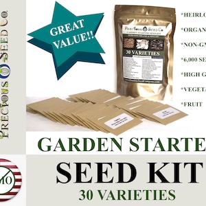 Non-GMO and Organic Heirloom Emergency Survival Vegetable Garden Seed Kit - 30 Varieties - 6,000 Seeds