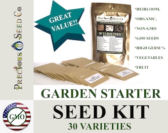 Non-GMO and Organic Heirloom Emergency Survival Vegetable Garden Seed Kit - 30 Varieties - 6,000 Seeds