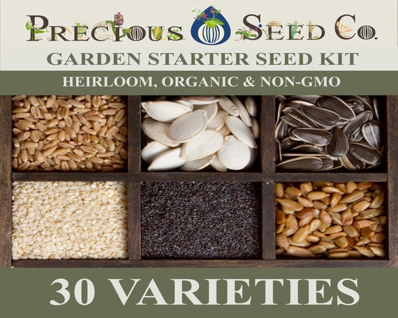 Non-GMO and Organic Heirloom Emergency Survival Vegetable Garden Seed Kit - 30 Varieties - 6,000 Seeds