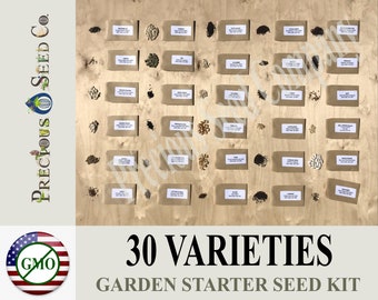Non-GMO and Organic Heirloom Emergency Survival Vegetable Garden Seed Kit - 30 Varieties - 6,000 Seeds