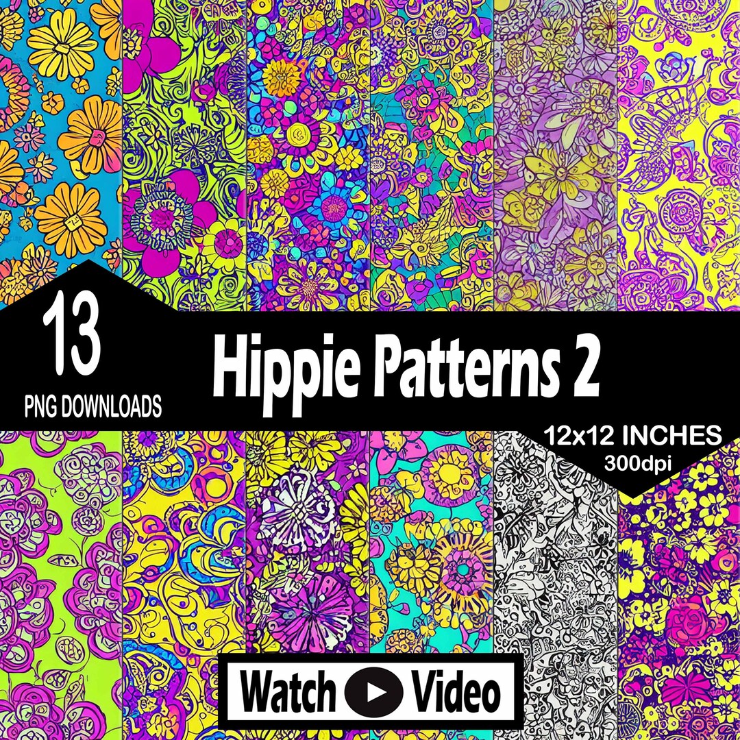 HIPPIE FLOWER PATTERN Digital Paper Packs 13 Printable Abstract Flower