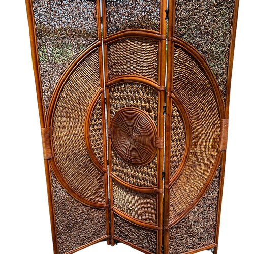 Soldvintage Rattan Three Panel Room Divider Etsy