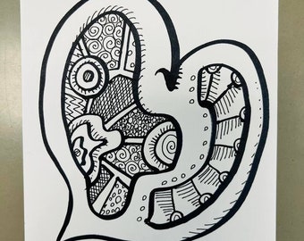 Heart Drawing, Pen and Ink, Black and White, Original Art