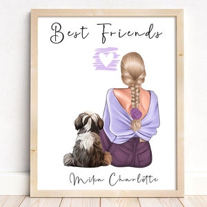 Personalised Girl and Dog Print | Customisable Pet Portrait | Cute dog wall art | Digital & Print Sizes Available