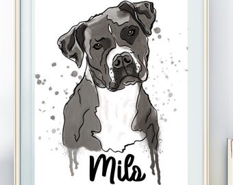 Custom Hand-Drawn Pet Portrait, painted in watercolour style, ideal gift for animal lovers, cat or dog memorial in digital | A5 | A4 | A3