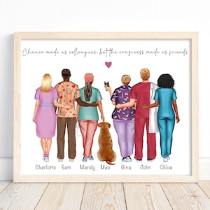 Impression personnalisée d'une collègue infirmière. Cadeau portrait personnalisé d'aides-soignants, de médecins ou d'un collègue vétérinaire. Cadeau pour nouvel emploi, cadeau de départ