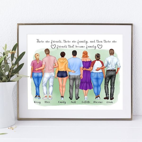 Grand portrait de groupe d'amis personnalisé, représentant une femme en 3 tailles et arrière-plans pastel | A4 | A5 | Carte de voeux