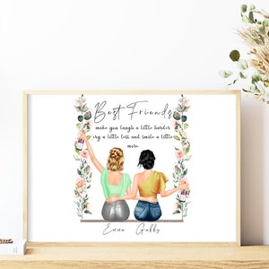 Personalisiertes Druckgeschenk für den besten Freund, sitzend auf einer schönen Blumenschaukel mit Feiergetränken | DIN A4 | DIN A5 | Grußkarte