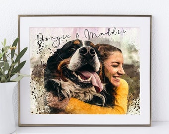 Watercolour pet portrait from photo, digitally enhanced painting of your pet animal | A4 | A5 |
