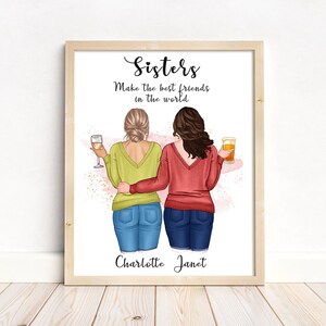 Impression personnalisée d'une soeur, cadeau d'art mural des frères et sœurs, avec cocktails de célébration | A4 | A5 | Carte de voeux