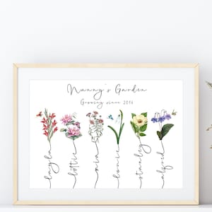 Gepersonaliseerde afdruk oma's tuin, geboortemaand bloem gepersonaliseerd grootoudercadeau | A4 | A5 | Wenskaart: