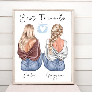 Impression personnalisée « Best Friend » fille | Portrait personnalisable de bestie | Cadeau pour petite amie | Formats numériques et imprimés disponibles