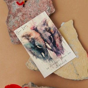 Ritratto di coppia di elefanti / Stampa animale carina / biglietto d'auguri / A4 / A5 / regalo per fidanzata o fidanzato / Marito o moglie presente