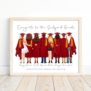 Portrait de groupe personnalisé de remise des diplômes pour les sortants de l'université avec une casquette et une robe ou une carte de félicitations des parents | A4 | A5 | Carte