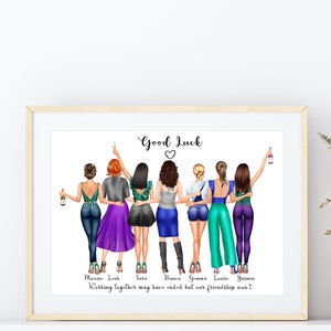 Custom work besties print, artwork of colleagues, new job gift, leaving present, team member retirement gift | A4 | A5 | Greeting card