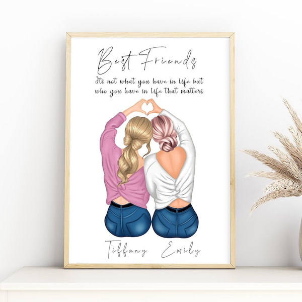 Portrait gift of best friend, girlfriends with heart hands | A4 | A5 | Greeting card