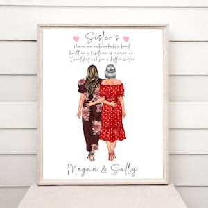 Portrait personnalisé de soeurs, impression personnalisée de 2 à 4 frères et sœurs dans différentes tailles et nombreuses options au choix | A4 | A5 | Carte de voeux