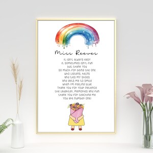 Merci, poème du professeur | Cadeau d'adieu personnalisé pour professeur de fin d'année | Garçon ou fille personnalisable avec des fleurs | Design arc-en-ciel lumineux