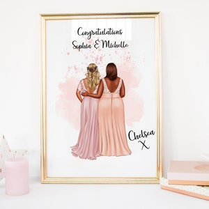 Retrato de pareja de bodas en tamaño grande, incluyendo opción de pareja lesbiana / A4 / A5 / Tarjeta de felicitación