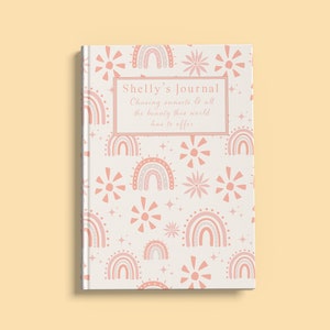 Personalised smiley face, flower or rainbow journal -  in bright colourful patterns with retro designs. Journalling gift in A4 | A5 | 5x7