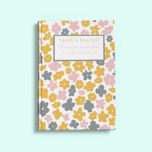 Customised notebook with colourful, bright and summery floral patterns in yellow, pink and blue | A4 | A5 | 5x7