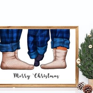 Ritratto personalizzato del pigiama natalizio della famiglia / Biglietto d'auguri per i piedi della famiglia festosa / Ricordo delle vacanze personalizzato / A4 / A5 / Biglietto d'auguri
