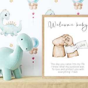 Baby foot nouveau-né avec étiquette personnalisée portrait | Imprimé Welcome new baby dans des tons chair naturels ou en noir et blanc | A3 | A4 | A5 |
