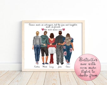 Personalised coworker print, portrait wall art of colleagues, coworker gift, new job gift, colleague leaving gift, team member, goodbye gift