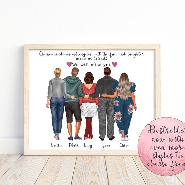 Personalised coworker print, portrait wall art of colleagues, coworker gift, new job gift, colleague leaving gift, team member, goodbye gift