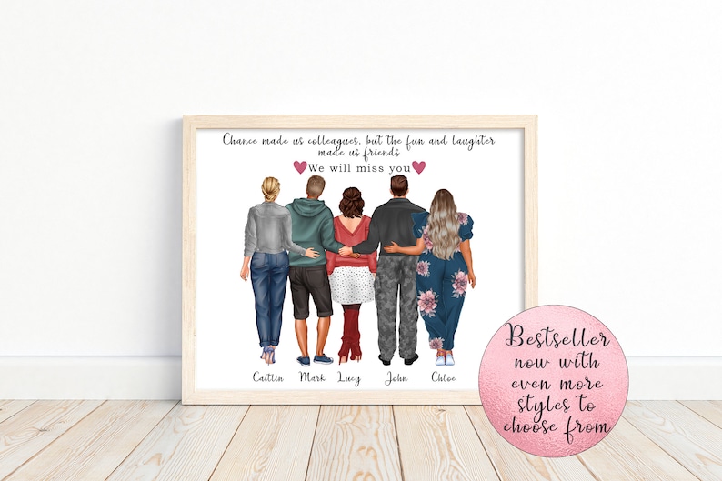 Personalised coworker print, portrait wall art of colleagues, coworker gift, new job gift, colleague leaving gift, team member, goodbye gift image 1