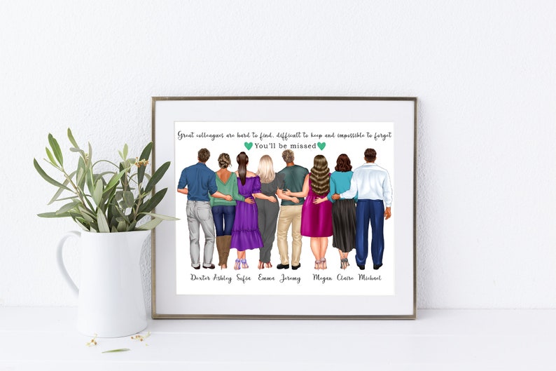 Personalised coworker print, portrait wall art of colleagues, coworker gift, new job gift, colleague leaving gift, team member, goodbye gift image 4