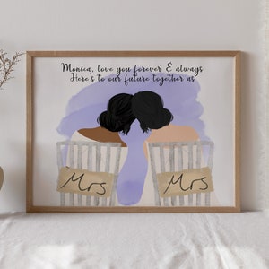 Stampa personalizzata per coppia lesbica Mrs & Mrs / A4 / A5 / Biglietto d'auguri