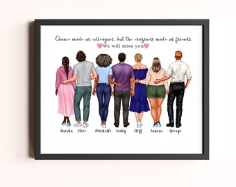Personalised coworker print, portrait wall art of colleagues, coworker gift, new job gift, colleague leaving gift, team member, goodbye gift