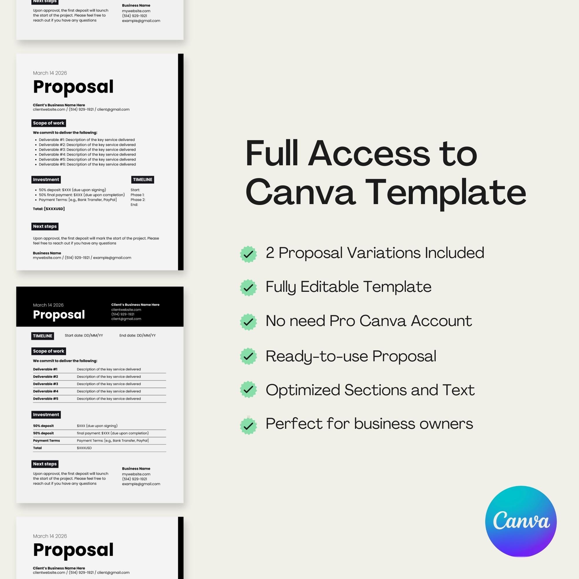 Business Offer Proposal Template, Canva Editable Mockup, Professional ...