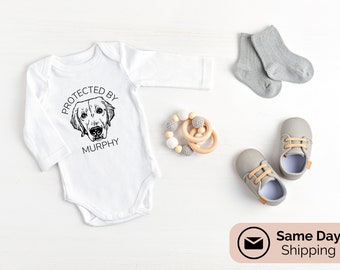 Personalized Baby Onesie: Protected by Your Dog, Custom Pet Name