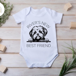 Personalized Baby Onesies® Dogs New Best Friend Template Custom Onesie®, Baby Shower Gift, Baby Announcement, Baby Clothes image 1